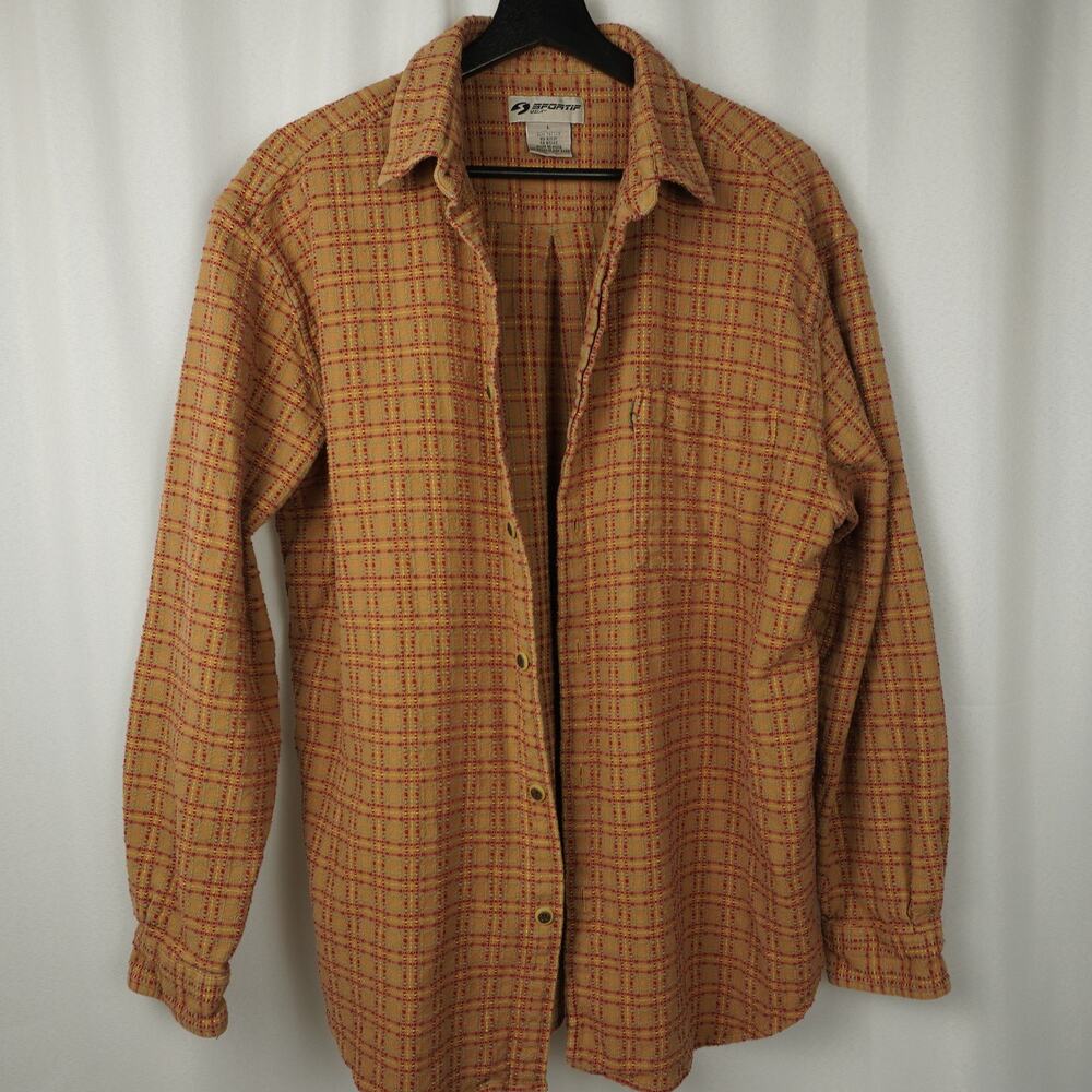 Vintage Sportif USA Orange and Red‎ Textured Weave Shirt Size Large